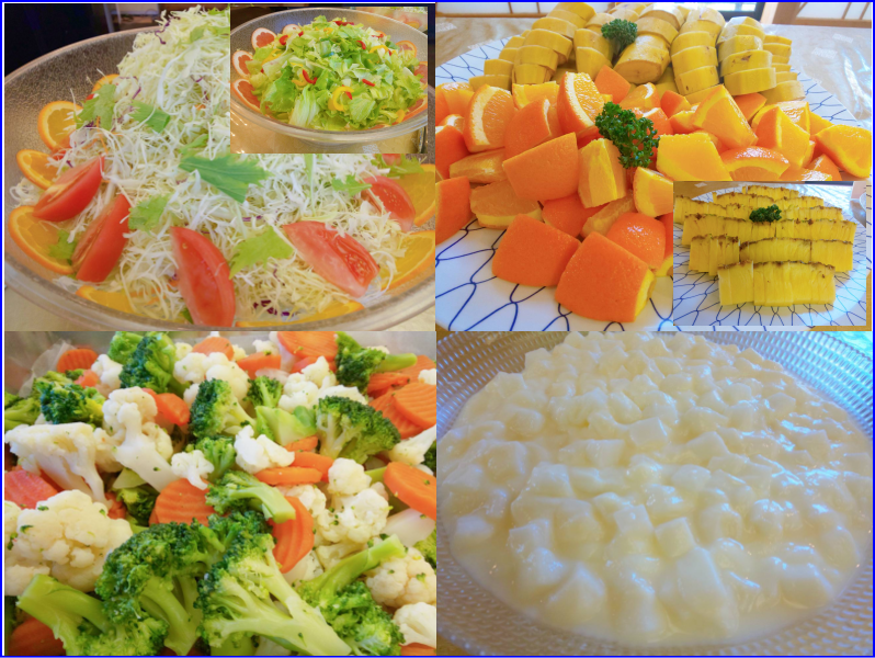 生野菜（二種類）/果物（二種類）/温野菜/ヨーグルトミルク寒天
